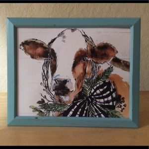 Farmhouse Christmas Cow picture 8x10 w/frame